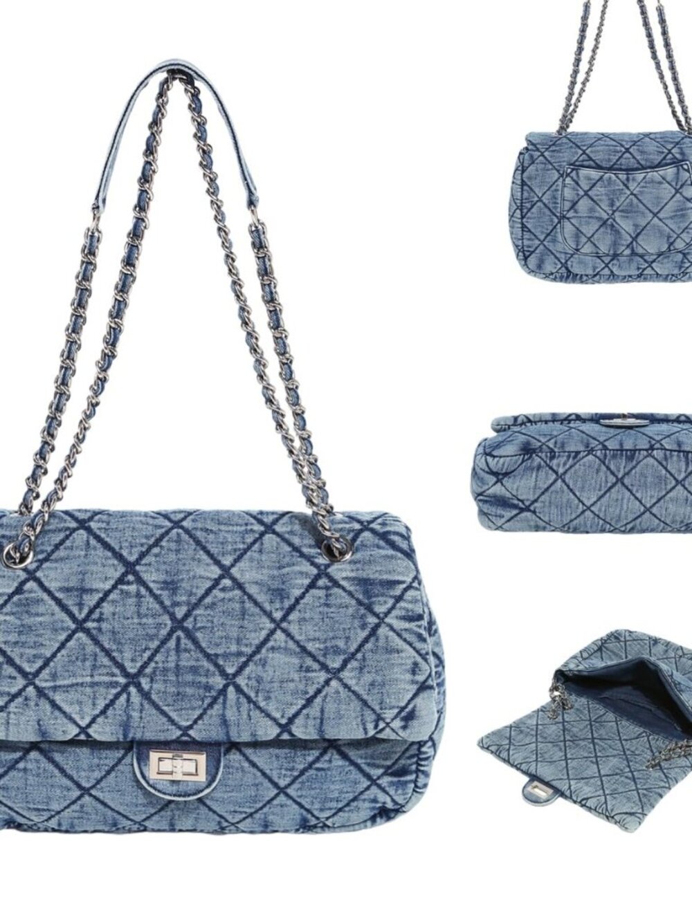Quilted Denim Purse for Women, Large Capacity Vintage College Style Shoulder Bag